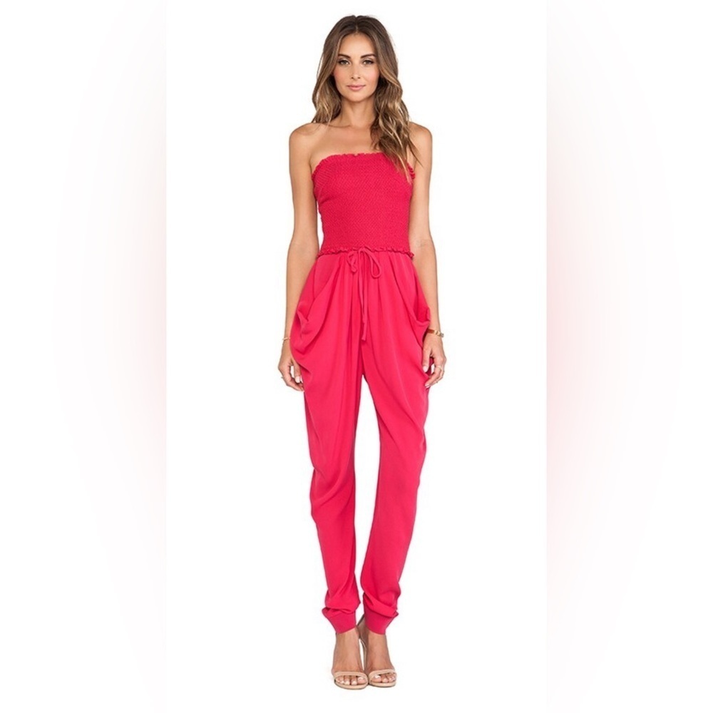 Catherine Malandrino| Finesse Strapless Jumpsuit in Geranium pink / 95% silk